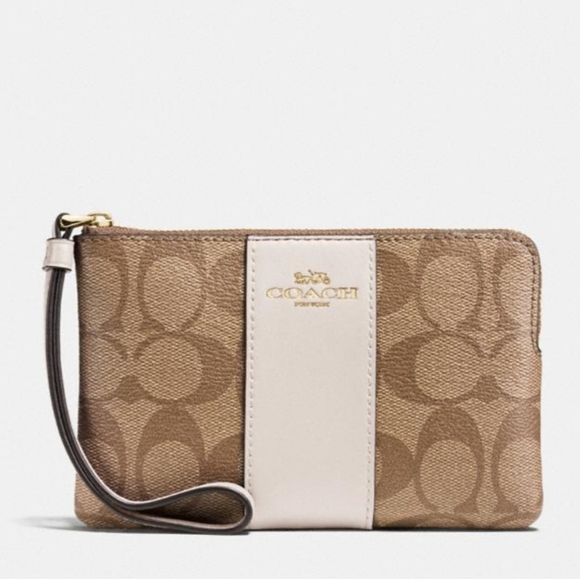 Coach Handbags - NEW Coach Corner Zip Wristlet in Signature Canvas
